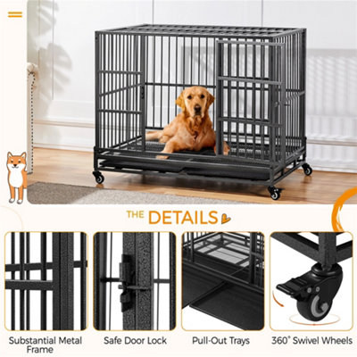 Yaheetech Black Indestructible Dog Crate with Open Top Design
