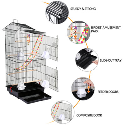 Yaheetech Black Large Roof Top Metal Bird Cage w/ Swing and Ladder - Parrot Large Cage With Swing