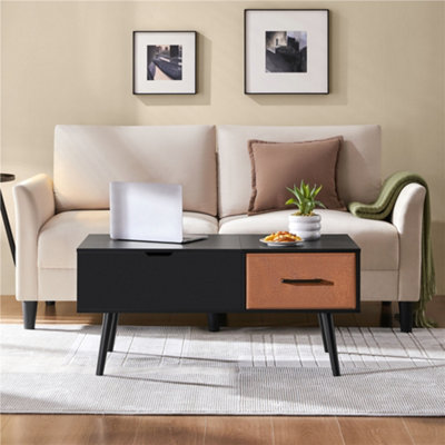Yaheetech Black Lift Top Coffee Table with 2 Open Storage Shelves and Bin Drawer