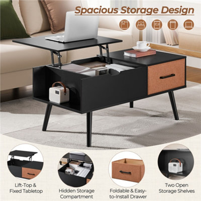 Lift Top Coffee Table With Hidden Storage - 39x28x24 Inch Wooden Table With Hydraulic Lift Mechanism