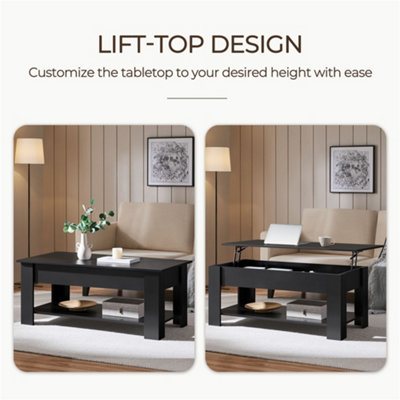 Yaheetech Black Lift Top Coffee Table with Hidden Compartment & Open Shelf