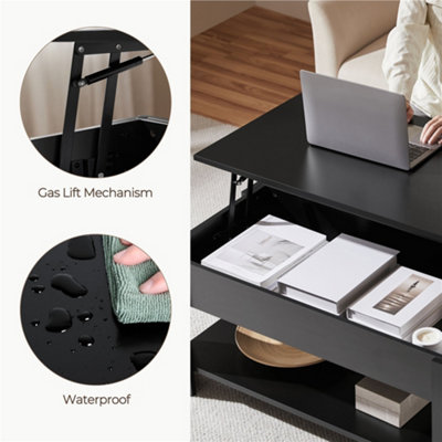 Yaheetech Black Lift Top Coffee Table with Hidden Compartment & Open Shelf