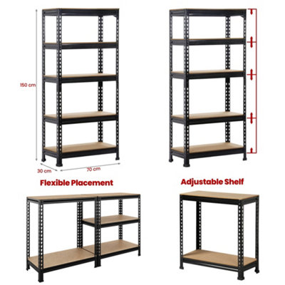 Yaheetech Black Metal 5 Tiers Boltless Storage Shelf for Warehouse Home