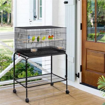 Yaheetech Black Metal Bird Cage Flight Cage with Rolling Stand Extra Space