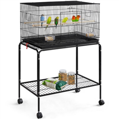 Yaheetech Black Metal Bird Cage Flight Cage with Rolling Stand Extra Space