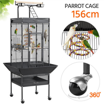 Yaheetech Black Metal Bird Cage with Playtop and Casters - 4