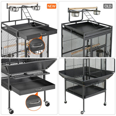 Yaheetech Black Metal Bird Cage with Playtop and Casters
