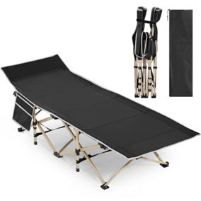 Yaheetech Black Metal Folding Camping Bed with Carry Bag