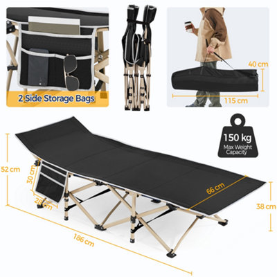 Yaheetech Black Metal Folding Camping Bed with Carry Bag - 3