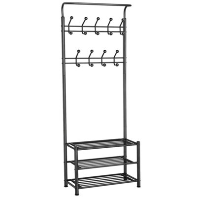 Yaheetech Black Metal Hall Tree with Shoe Storage