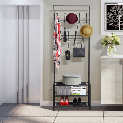 Yaheetech Black Metal Hall Tree with Shoe Storage