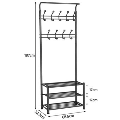 Yaheetech Black Metal Hall Tree with Shoe Storage - 3