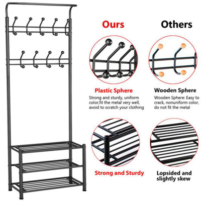Yaheetech Black Metal Hall Tree with Shoe Storage - 5