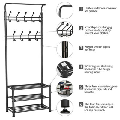 Yaheetech Black Metal Hall Tree with Shoe Storage - 6