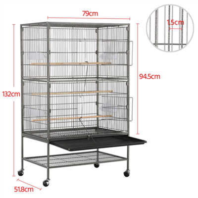 Yaheetech Black Metal Rolling Bird Cage with 3 Perches & 4 Feeders & Storage Shelf - 3