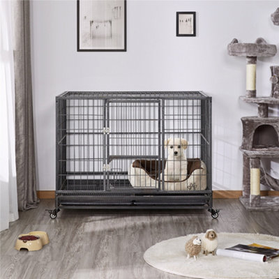 Yaheetech Black Metal Rolling Dog Crate With Wheels Photo Inspiration