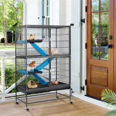 Yaheetech Black Metal Rolling Small Animal Cage with Platforms