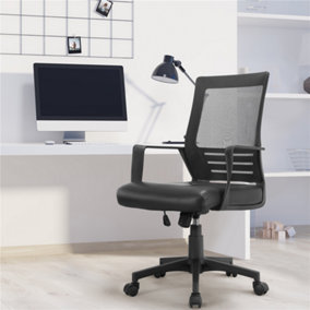 Yaheetech Black Mid-back Padded Seat Leather Mesh Office Chair
