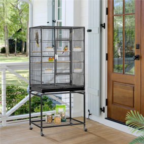 Yaheetech Black Mobile Metal Bird Cage w/ Detachable Stand Large
