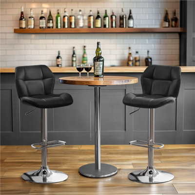 Yaheetech Black Modern Adjustable PU Leather Bar Stool with Backrest