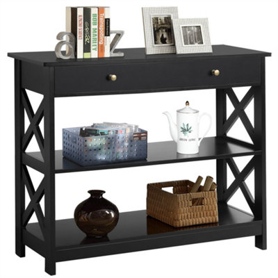 Yaheetech Black Modern Console Table with 2 Open Shelves