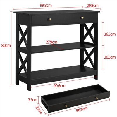 Yaheetech Black Modern Console Table with 2 Open Shelves
