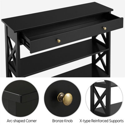 Yaheetech Black Modern Console Table with 2 Open Shelves
