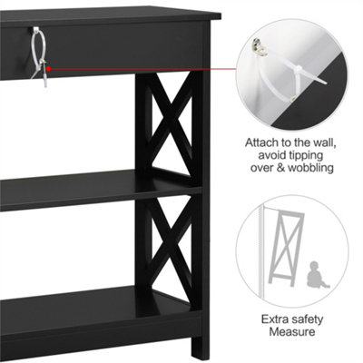 Yaheetech Black Modern Console Table with 2 Open Shelves