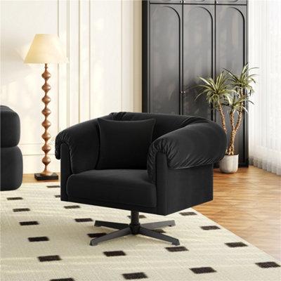 Yaheetech Black Modern Swivel Accent Chair with Padded Armrest