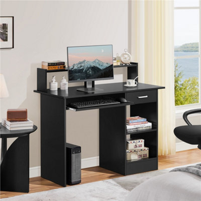 Black computer desk with keyboard tray discount