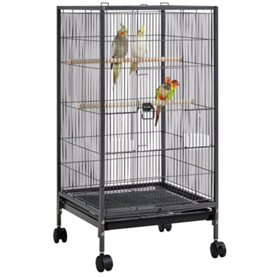 Yaheetech Black Open-Top Bird Cage with Rolling Stand