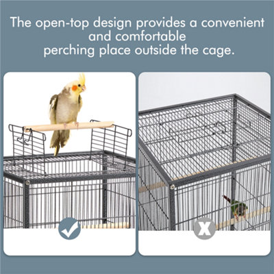 Yaheetech Black Open-Top Bird Cage with Rolling Stand - 4