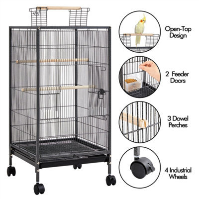 Yaheetech Black Open-Top Bird Cage with Rolling Stand - 5