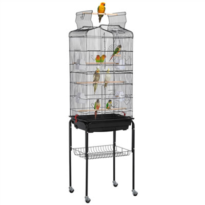 Yaheetech Black Open Top Metal Bird Cage Large Rolling Parrot Cage w/ Slide-out Tray
