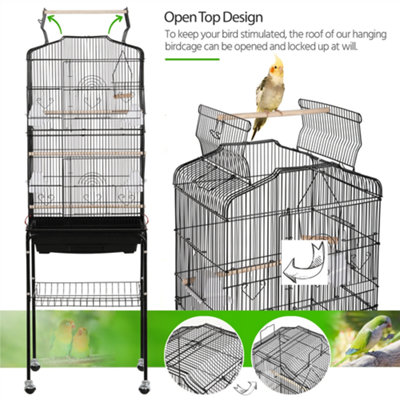 Buy Yaheetech Black Open Top Metal Bird Cage Large Rolling Parrot Cage ... - Parrot Cage With Pull Out Tray