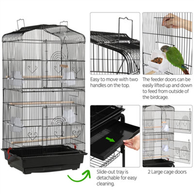 Yaheetech Black Open Top Metal Bird Cage Large Rolling Parrot Cage w/ Slide-out Tray - 5