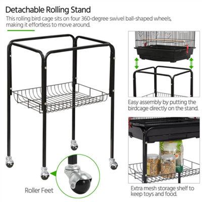 Yaheetech Black Open Top Metal Bird Cage Large Rolling Parrot Cage w/ Slide-out Tray - 6