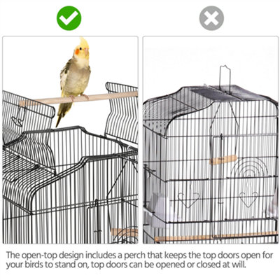Yaheetech Black Open Top Metal Bird Cage Large Rolling Parrot Cage w/ Slide-out Tray - 7