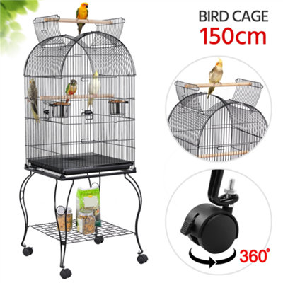 Yaheetech Black Open Top Metal Bird Cage Rolling Parrot Cage w/ Stand