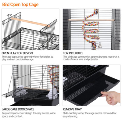 Yaheetech Black Open Top Metal Bird Cage w/ Open Play Top - 4