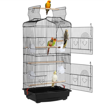Yaheetech Black Open Top Metal Birdcage Parrot Cage with Slide-out Tray and Four Feeders