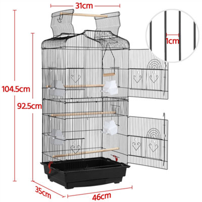 Yaheetech Black Open Top Metal Birdcage Parrot Cage with Slide-out Tray and Four Feeders - 3