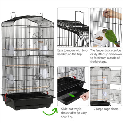 Yaheetech Black Open Top Metal Birdcage Parrot Cage with Slide-out Tray and Four Feeders - 5