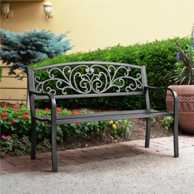 Yaheetech Black Outdoor Iron Bench for Patio, Garden, Park
