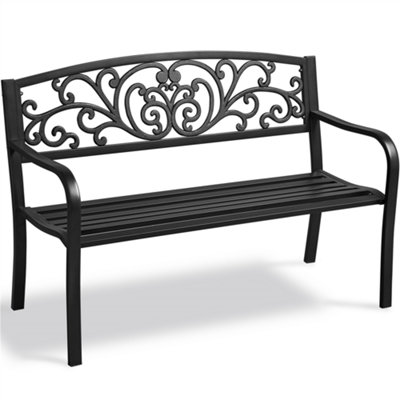 Yaheetech Black Outdoor Iron Bench for Patio