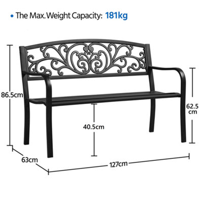 Yaheetech Black Outdoor Iron Bench for Patio - 3
