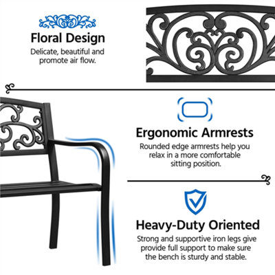 Yaheetech Black Outdoor Iron Bench for Patio - 5