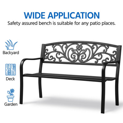 Yaheetech Black Outdoor Iron Bench for Patio - 6