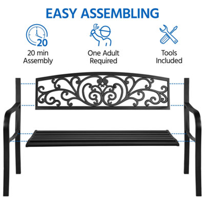 Yaheetech Black Outdoor Iron Bench for Patio - 8