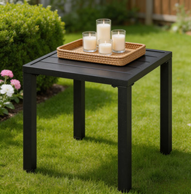 Yaheetech Black Outdoor Small Metal Square Side Table, Coffee Table ...